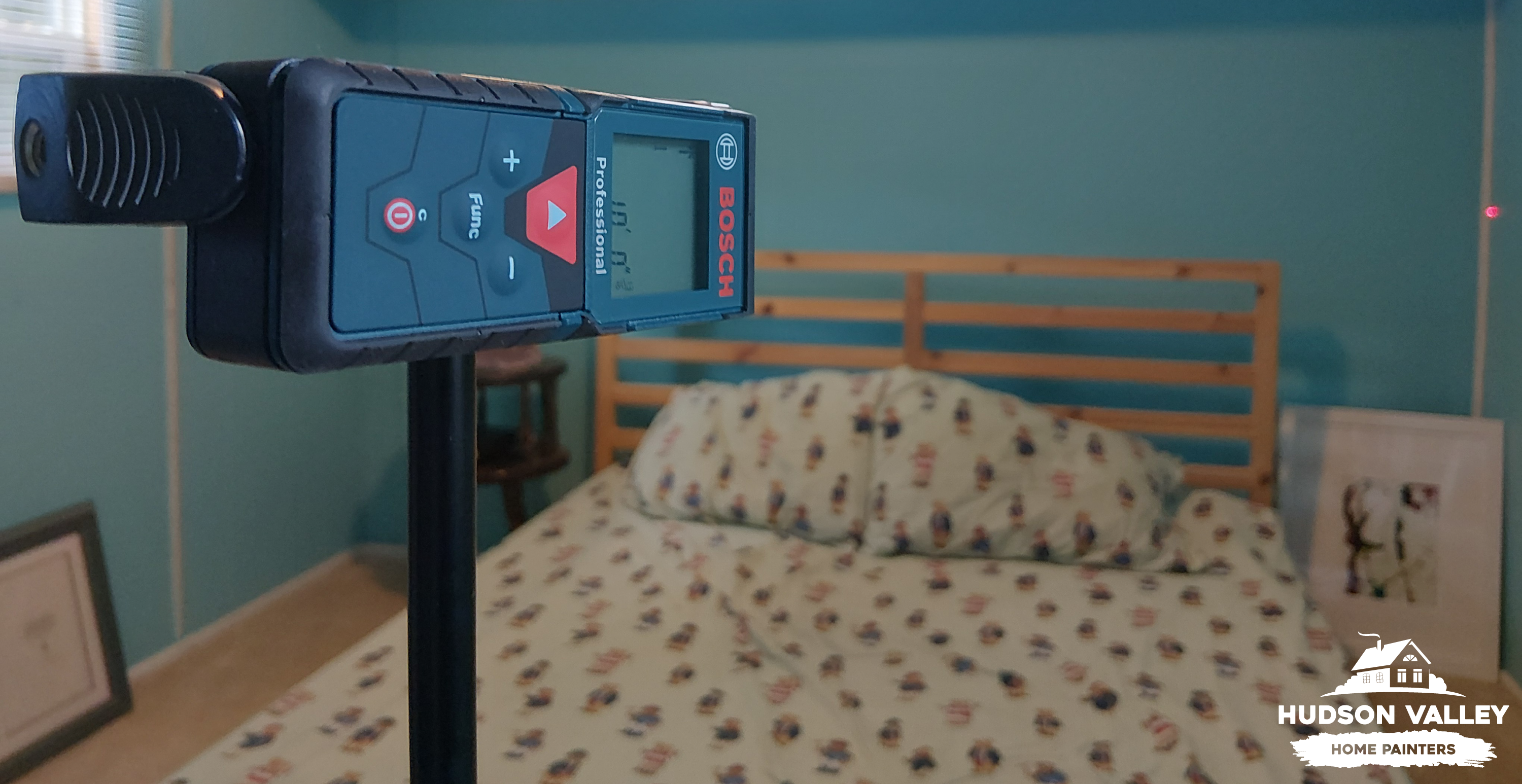 Bosch laser measurement used by Hudson Valley Home Painters to review project dimensions and prepare a written quote