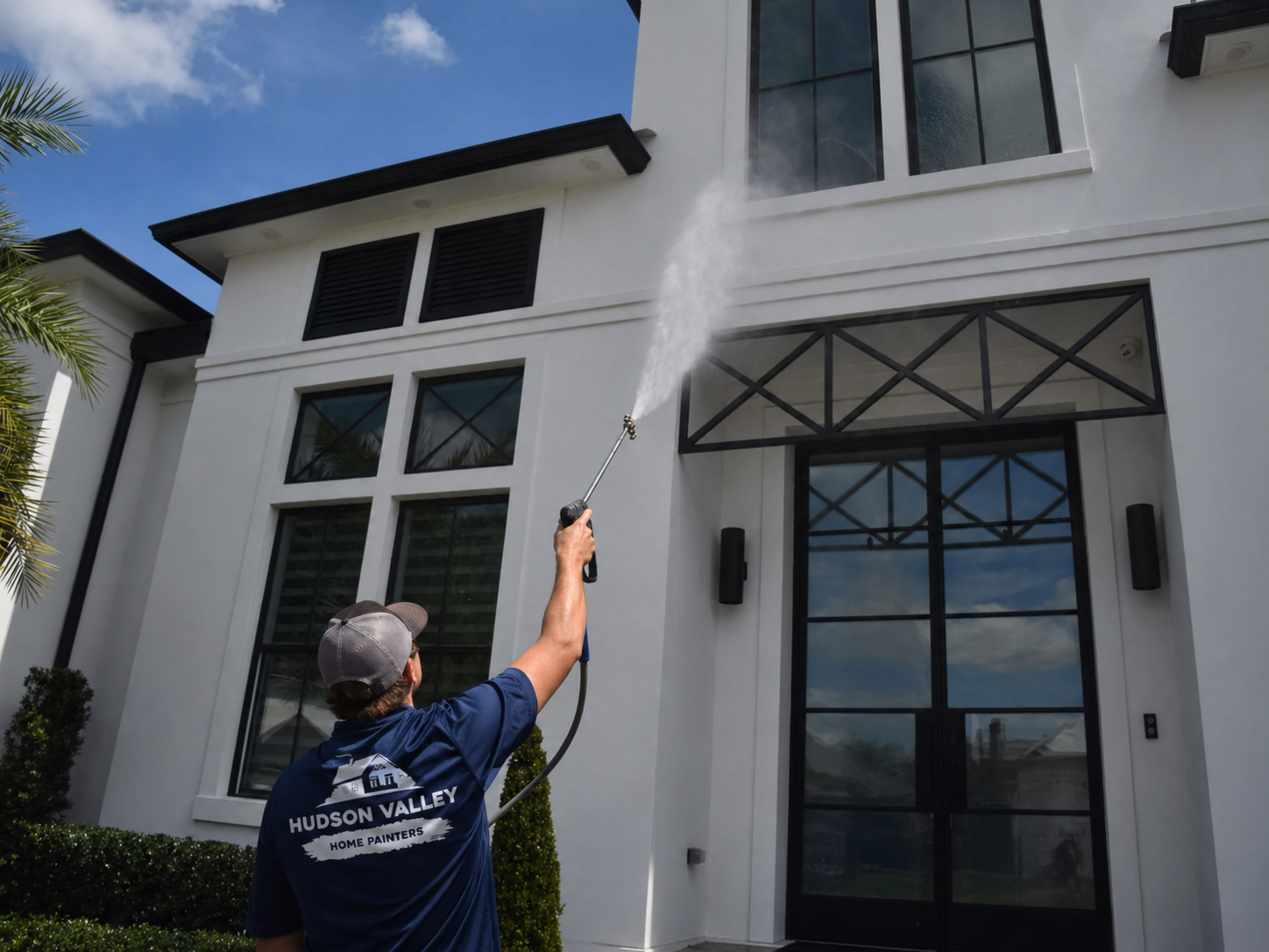 Exterior pressure washing before painting