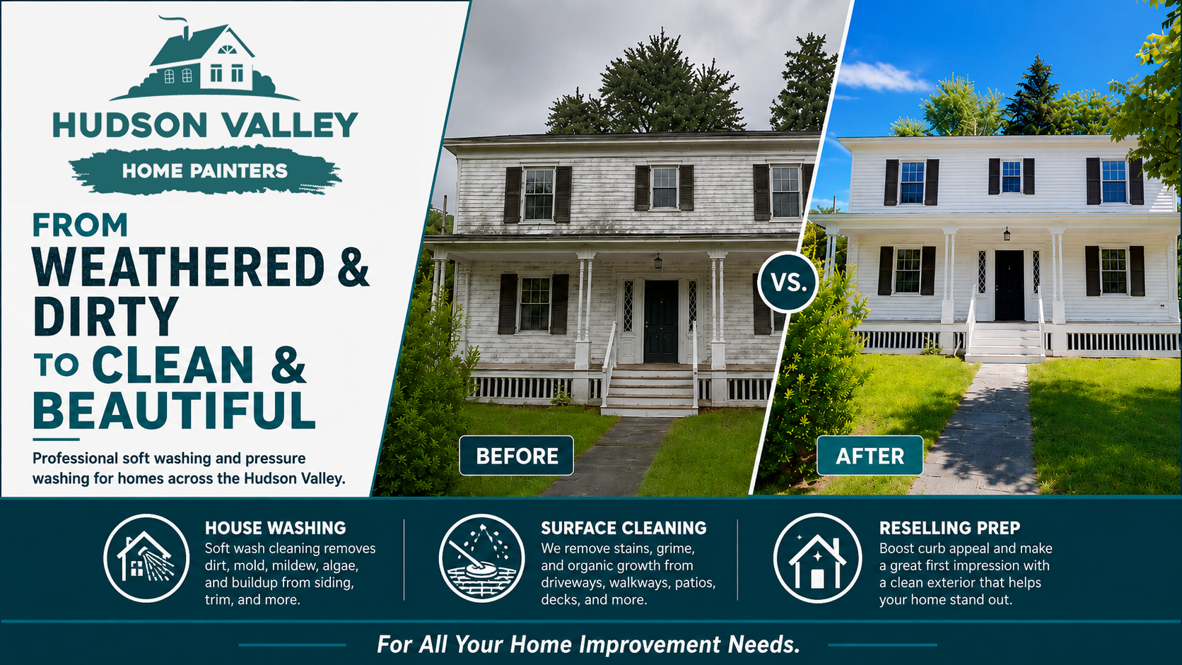 Hudson Valley Home Painters before and after exterior home improvement card